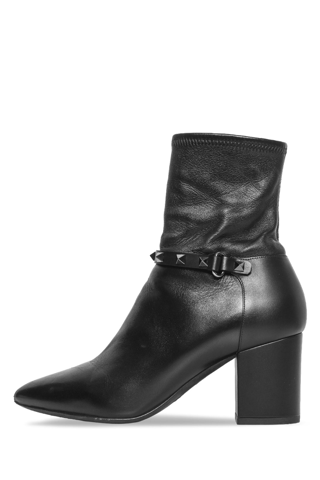 Valentino Size 38 Rockstud Accent Stretch Leather Ankle Boots