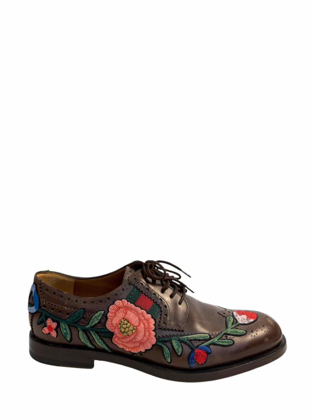 Gucci Floral Embroidered Web Brogue Size 10 Men's Shoes