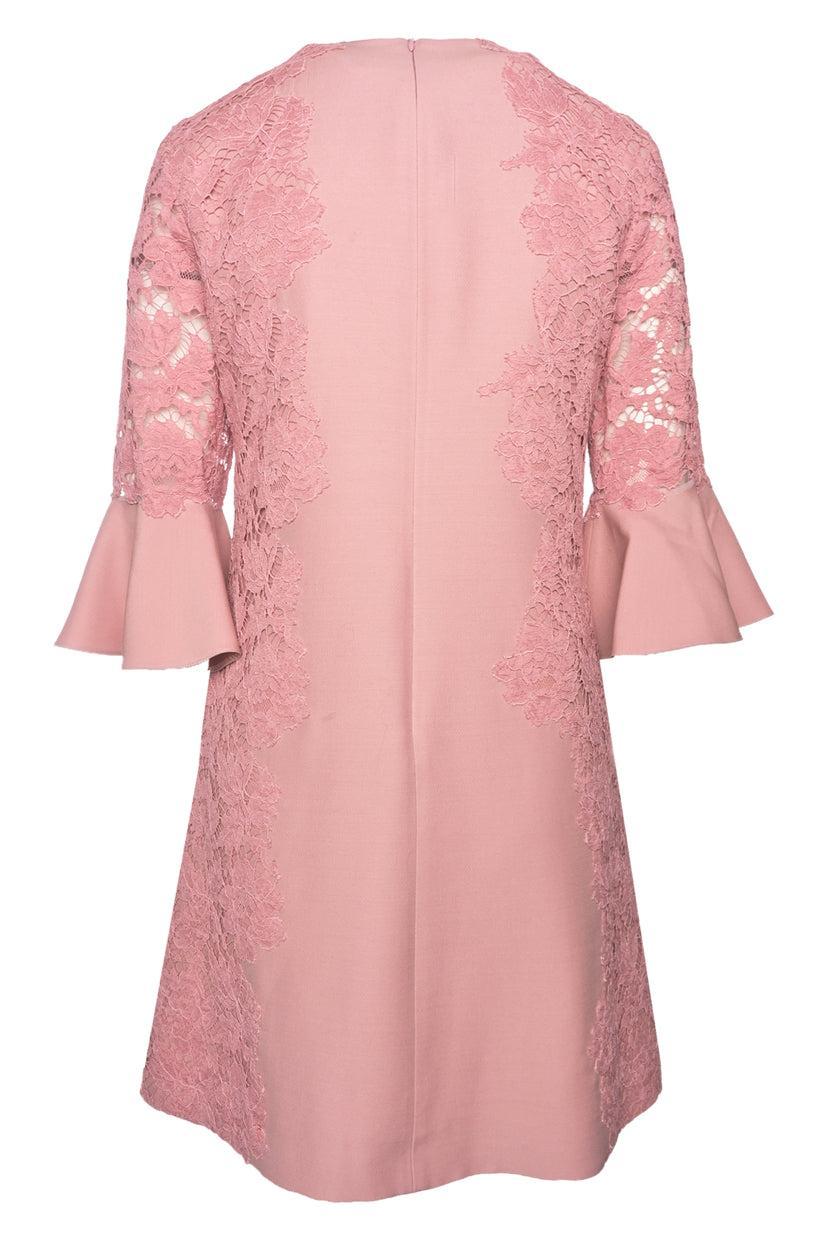 Valentino Size 40 Lace-Insert Bell-Sleeve Dress