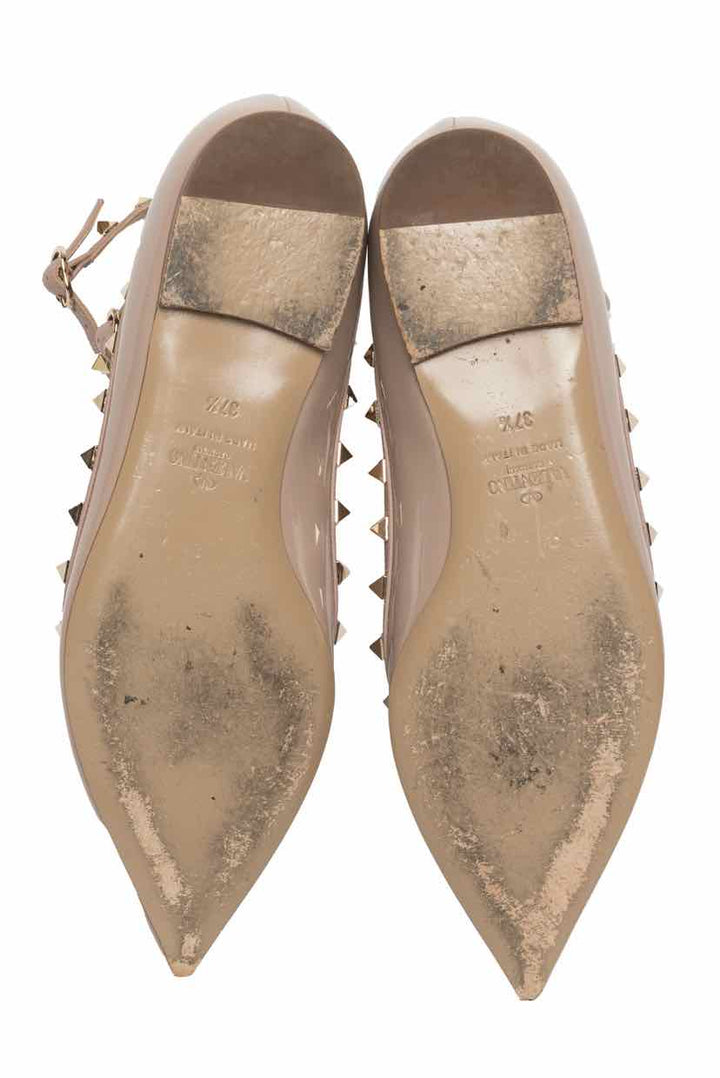 Valentino Size 37.5 Rockstud Pointed Toe Ankle Strap Flats