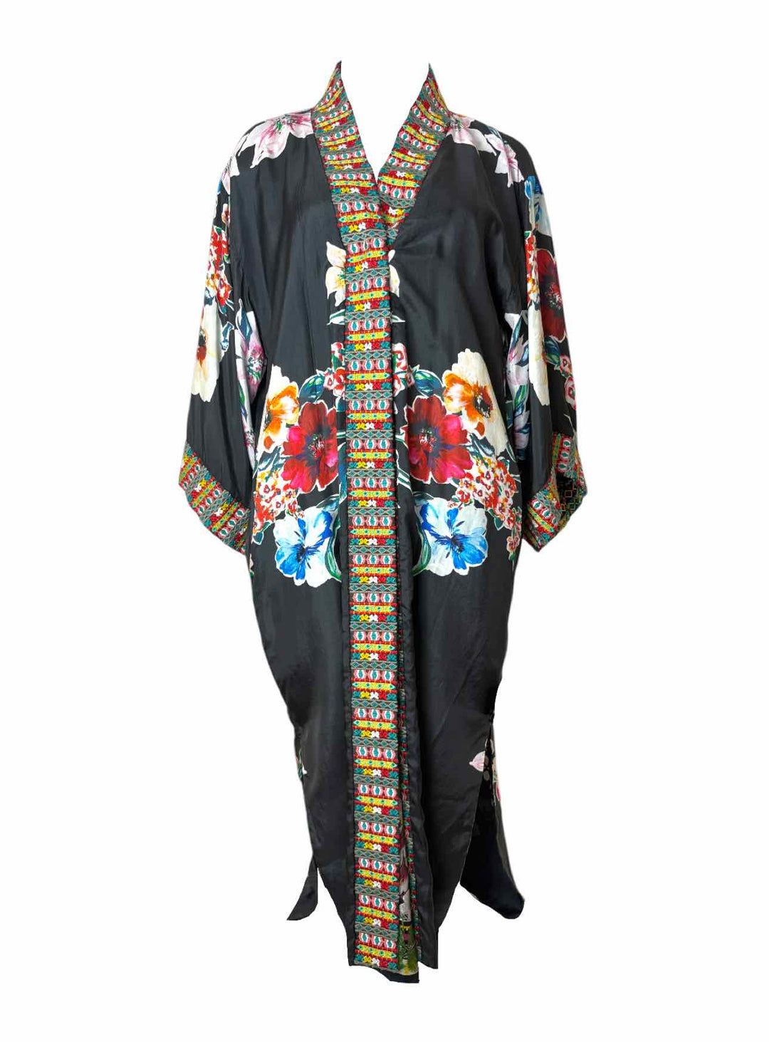 Johnny Was Size XS Floral Embroidered Silk Reversible  Kimono