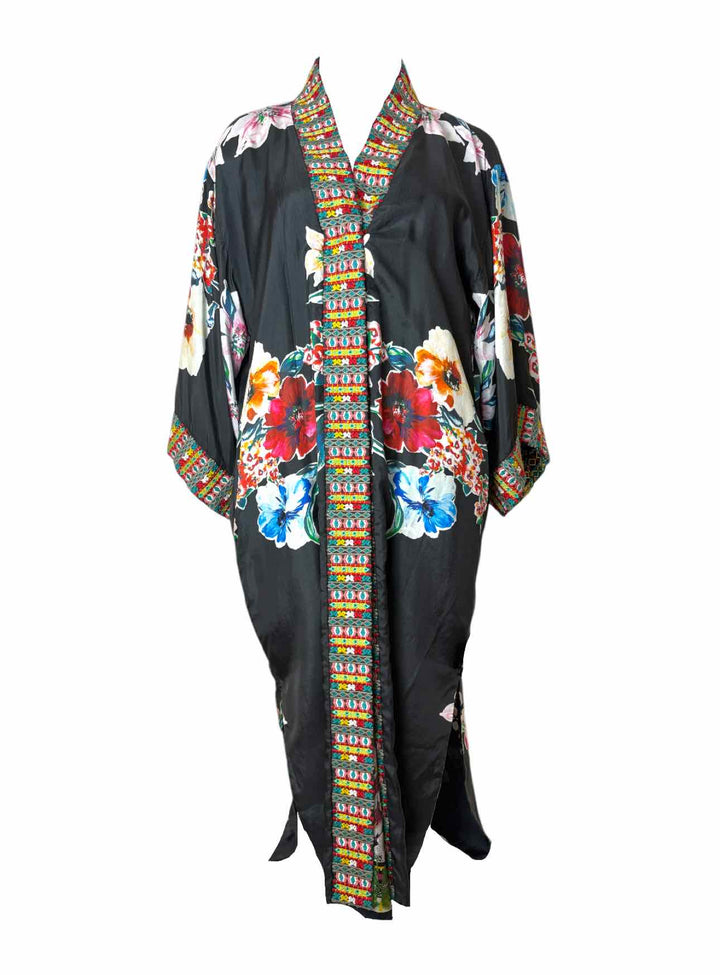 Johnny Was Size XS Floral Embroidered Silk Reversible  Kimono