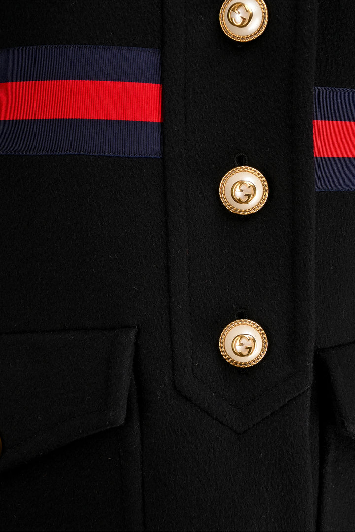 Gucci Size 38 2016 Web Trim Wool Coat