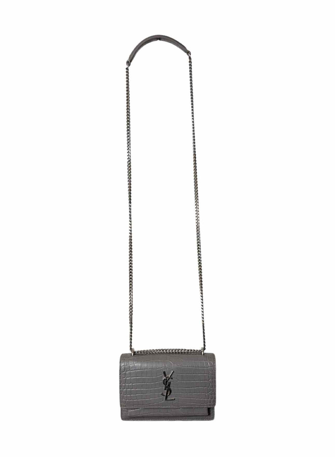 Saint Laurent  Croc Embossed Leather Sunset Chain Wallet Purse