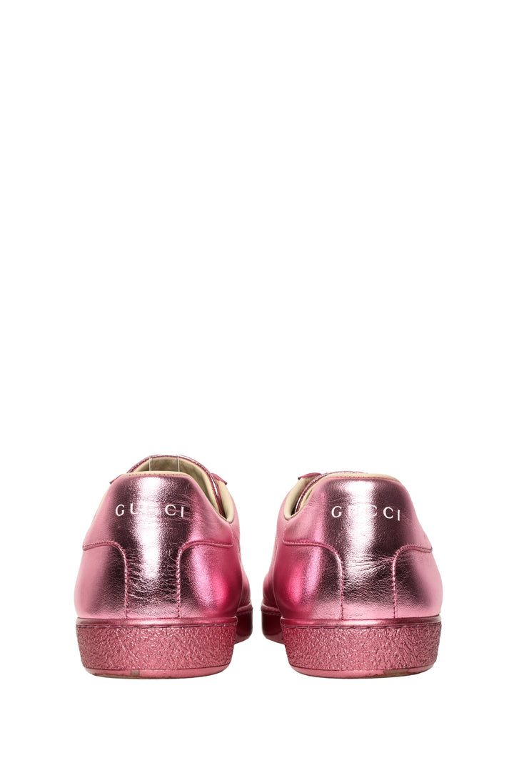 Gucci Size 40 Metallic Leather Perforated Interlocking GG Logo Ace Sneaker