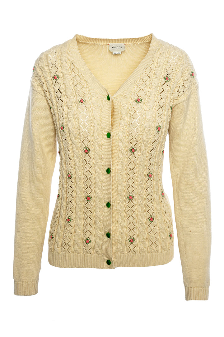 Gucci Size XXS/XS Embroidered Cableknit Cardigan