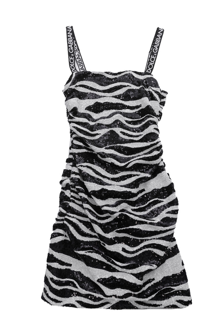 Dolce & Gabbana Size 38 Sequin Embellished Zebra Print Mini Dress