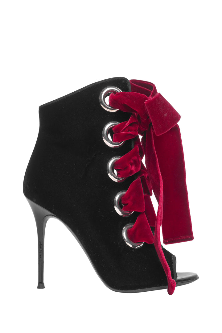 Giuseppe Zanotti Size 36 Velvet Lace Up Peep Toe Jeannine Ankle Boots