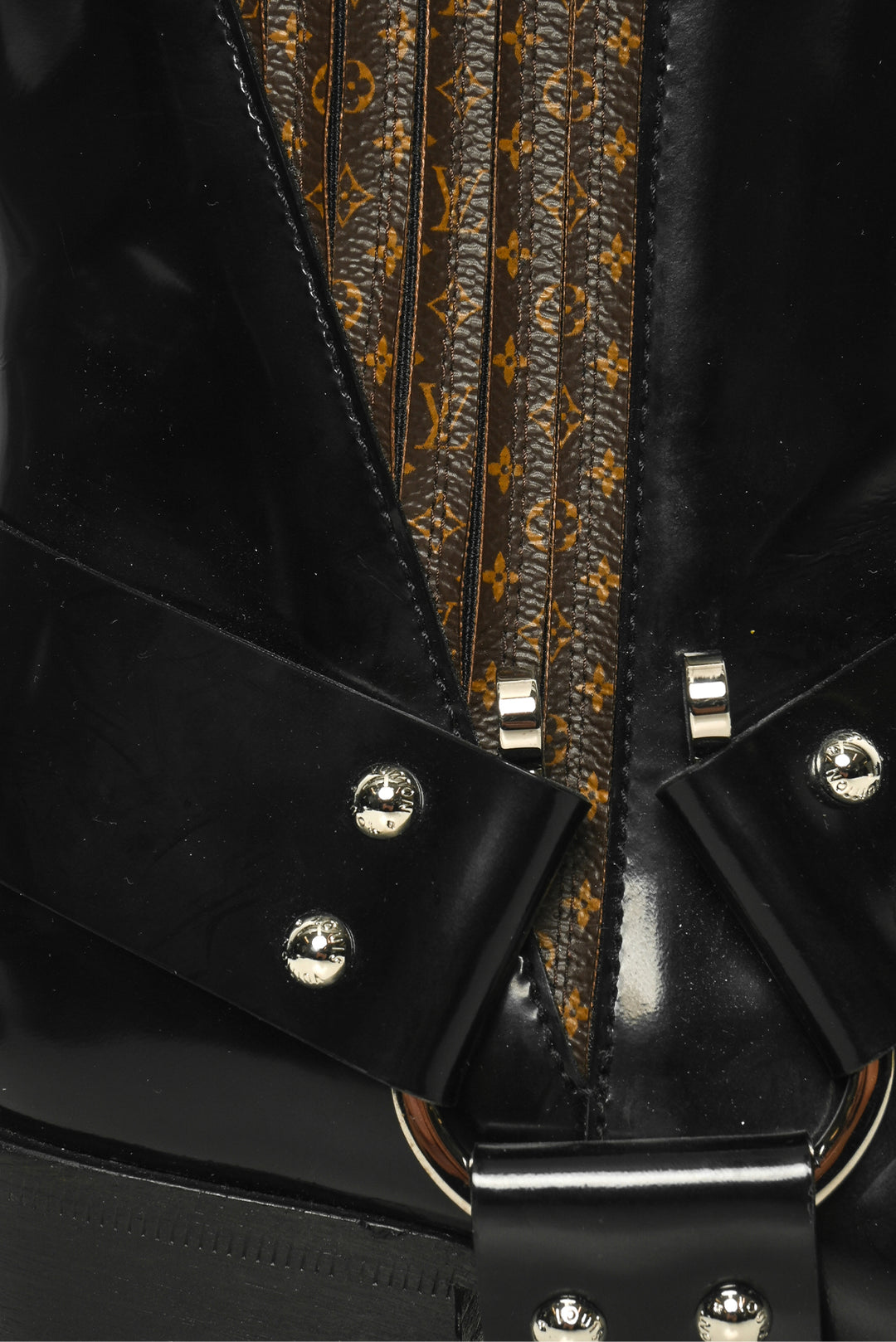 Louis Vuitton Size 40 Monogram Canvas Black Patent Leather Rhapsody Ankle Boots