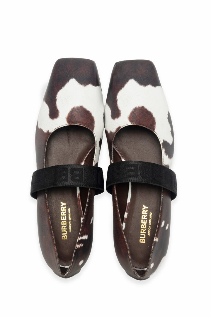 Burberry Size 37.5 Printed Leather Ballet Flats