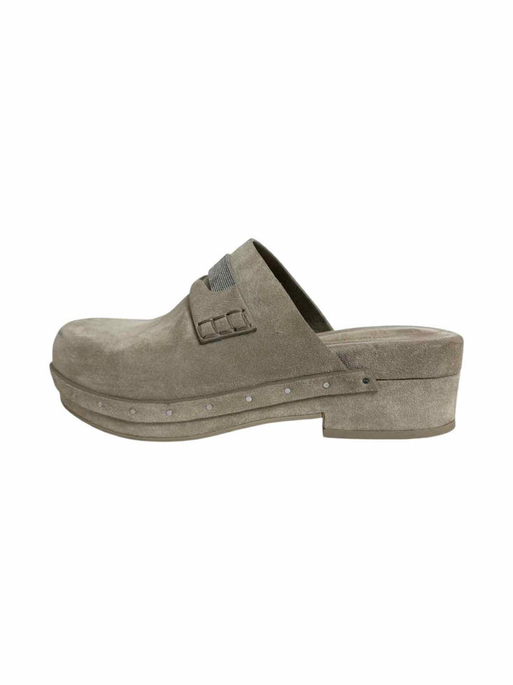 Brunello Cucinelli Size 38 Suede Studded Mules & Clogs