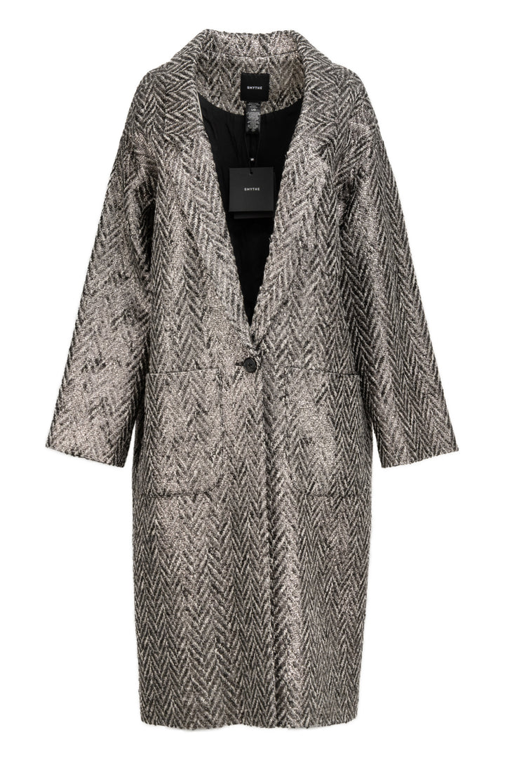 Smythe Size L Pewter Herringbone Duster Coat