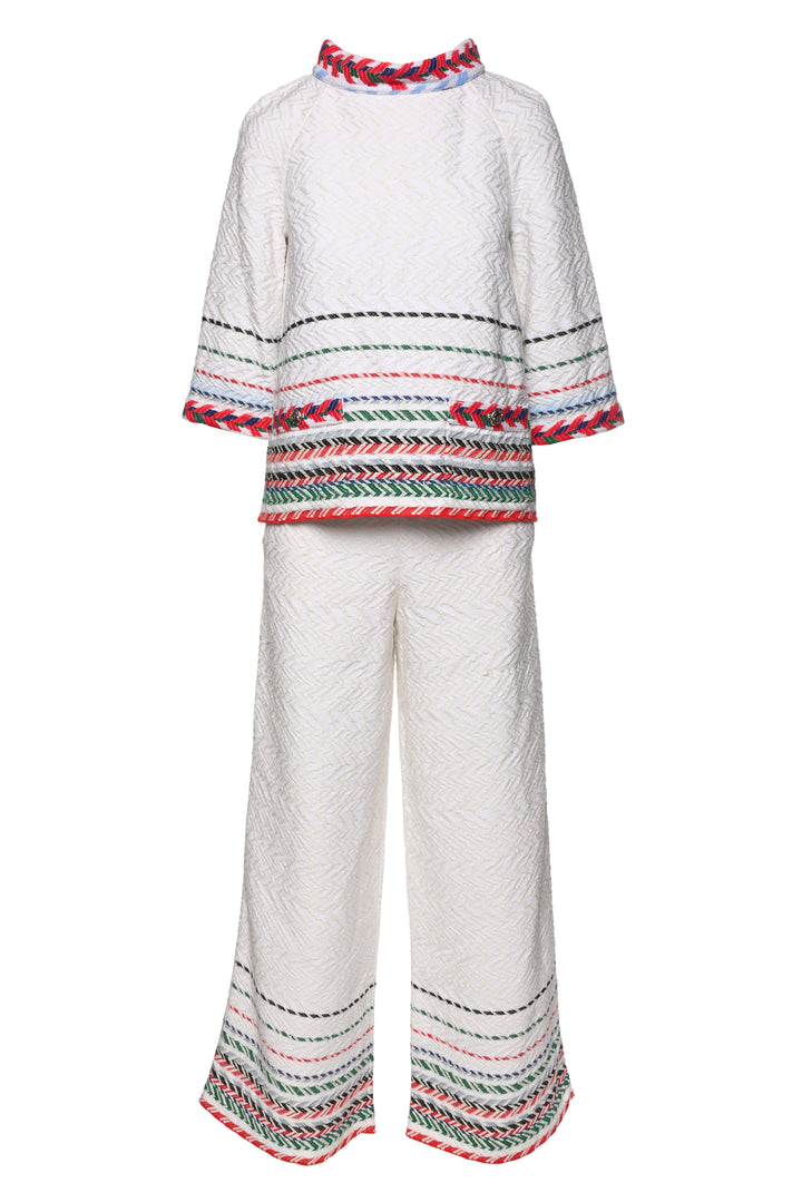 Chanel Size 36 2016 Tweed Chevron Stripe Mock Neck Top & Pant Set