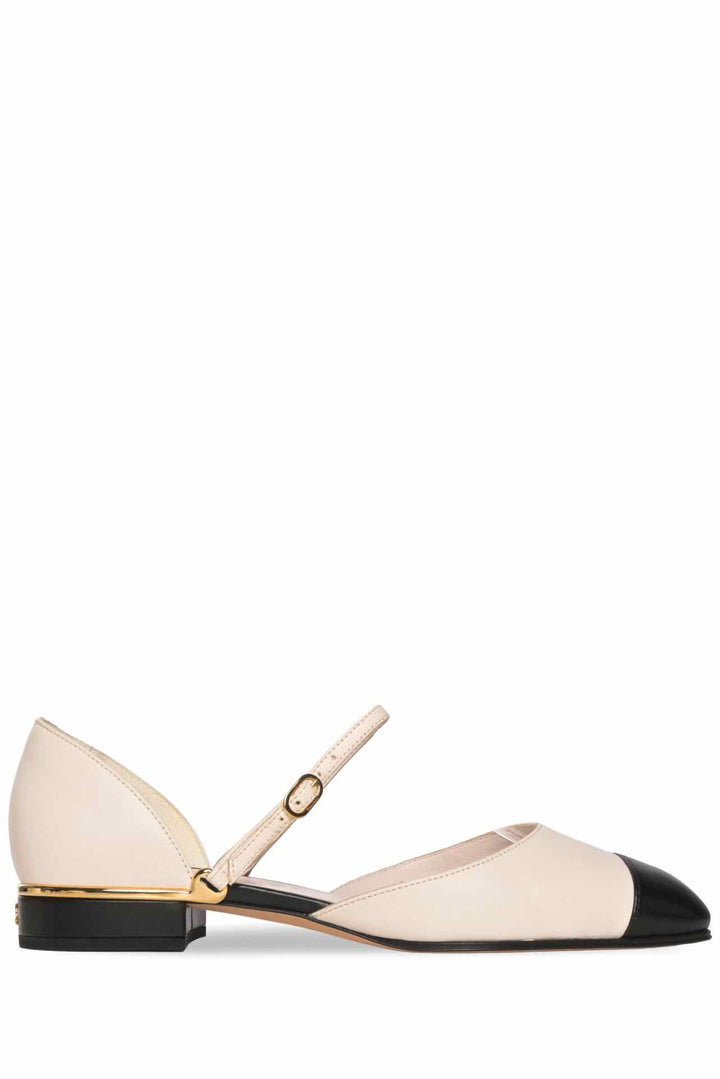 Chanel Size 36 Leather CC Cap Toe Ankle Strap Flats