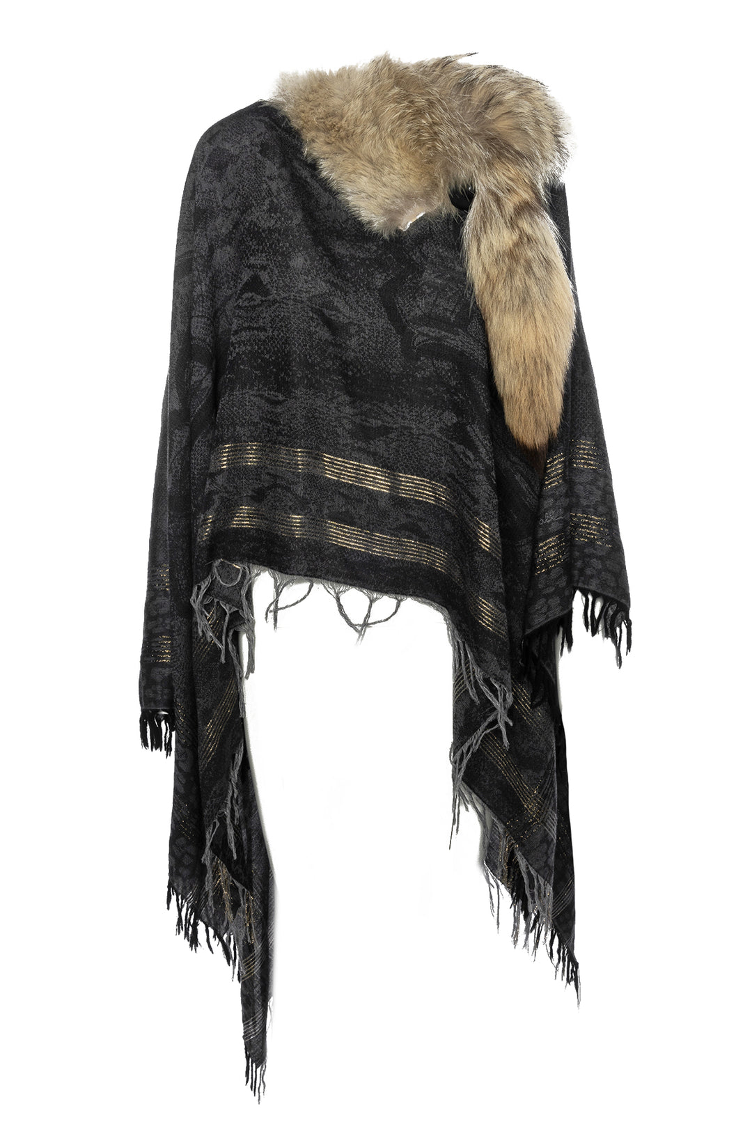 Roberto Cavalli Size OS Fur Trimmed Collared Cape