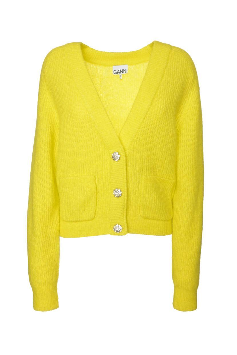 Ganni Size M Alpaca & Wool Blend Crystal Button Cardigan