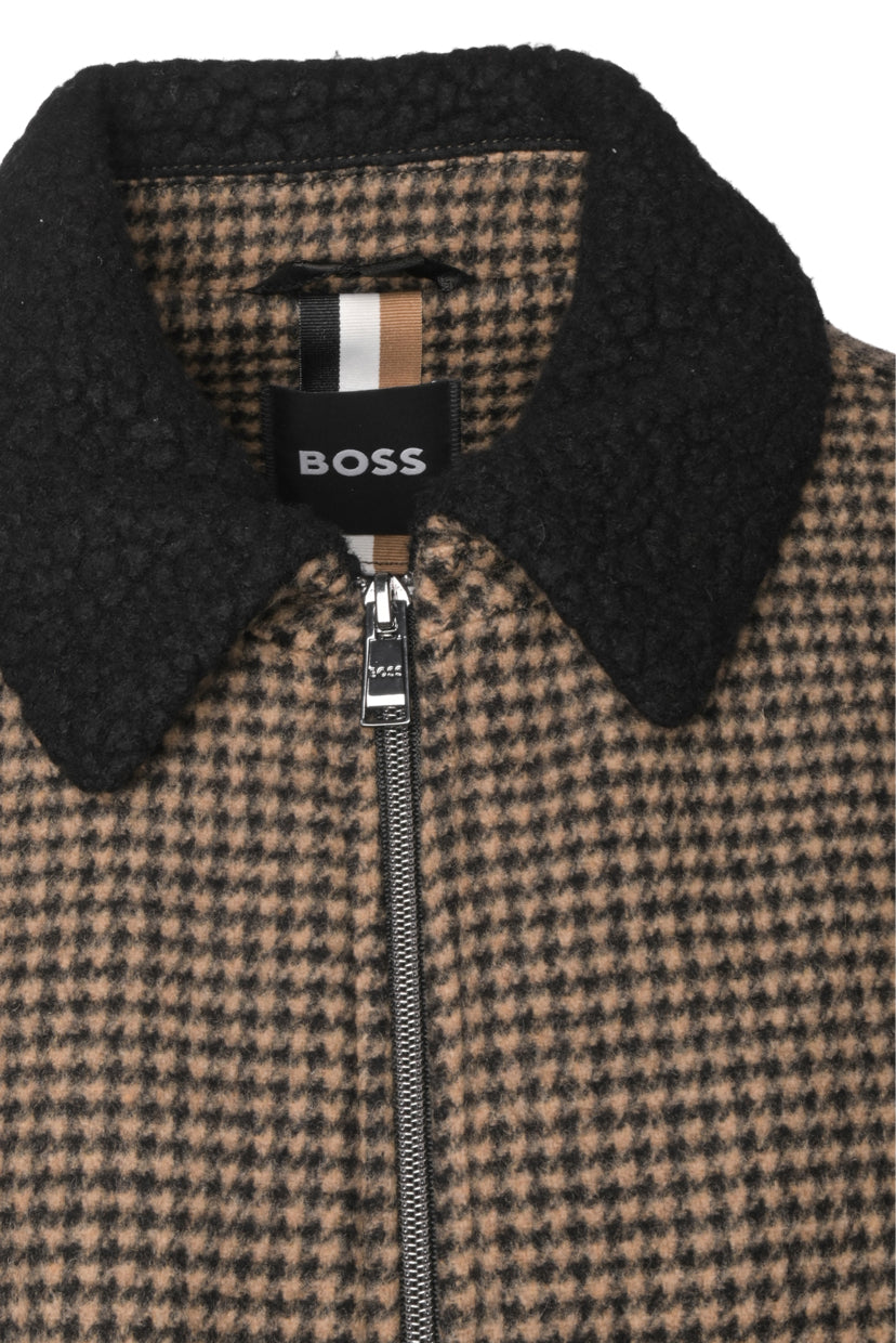 Boss Size 38 Men's Houndstooth Print Wool Blend Bomber Jacket