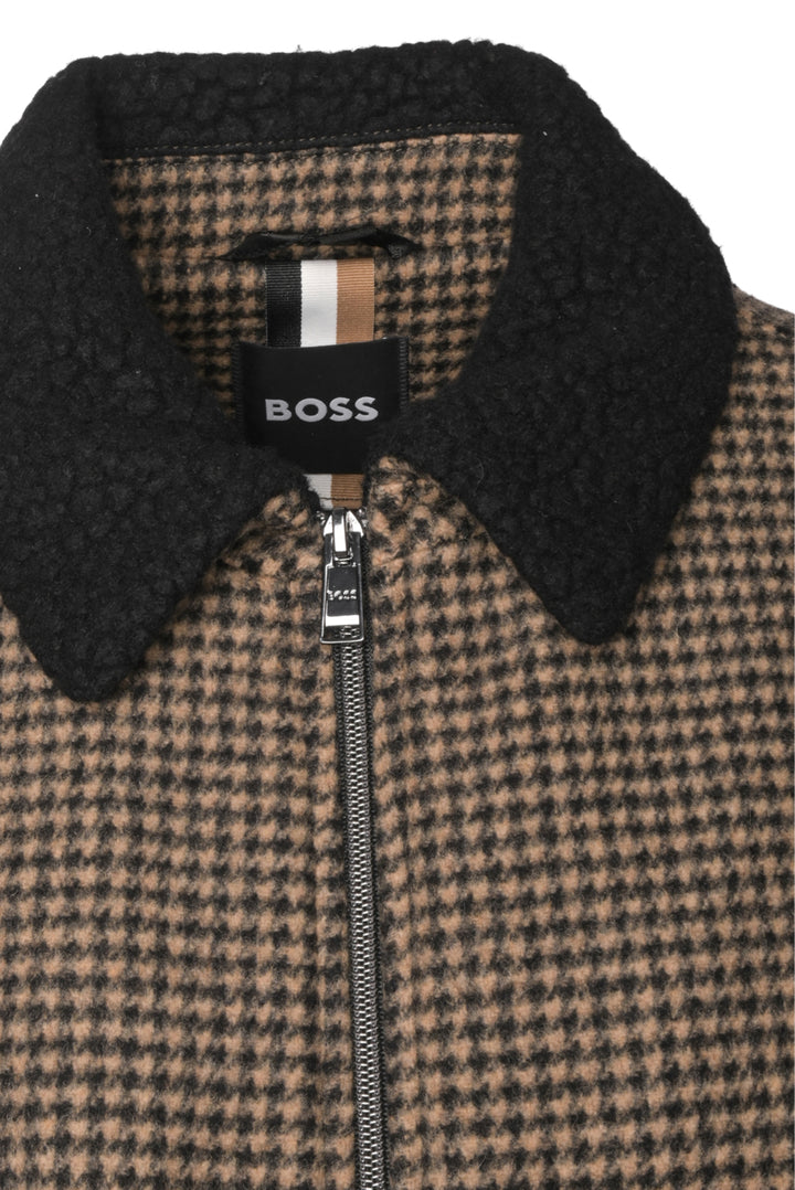 Boss Size 38 Men's Houndstooth Print Wool Blend Bomber Jacket