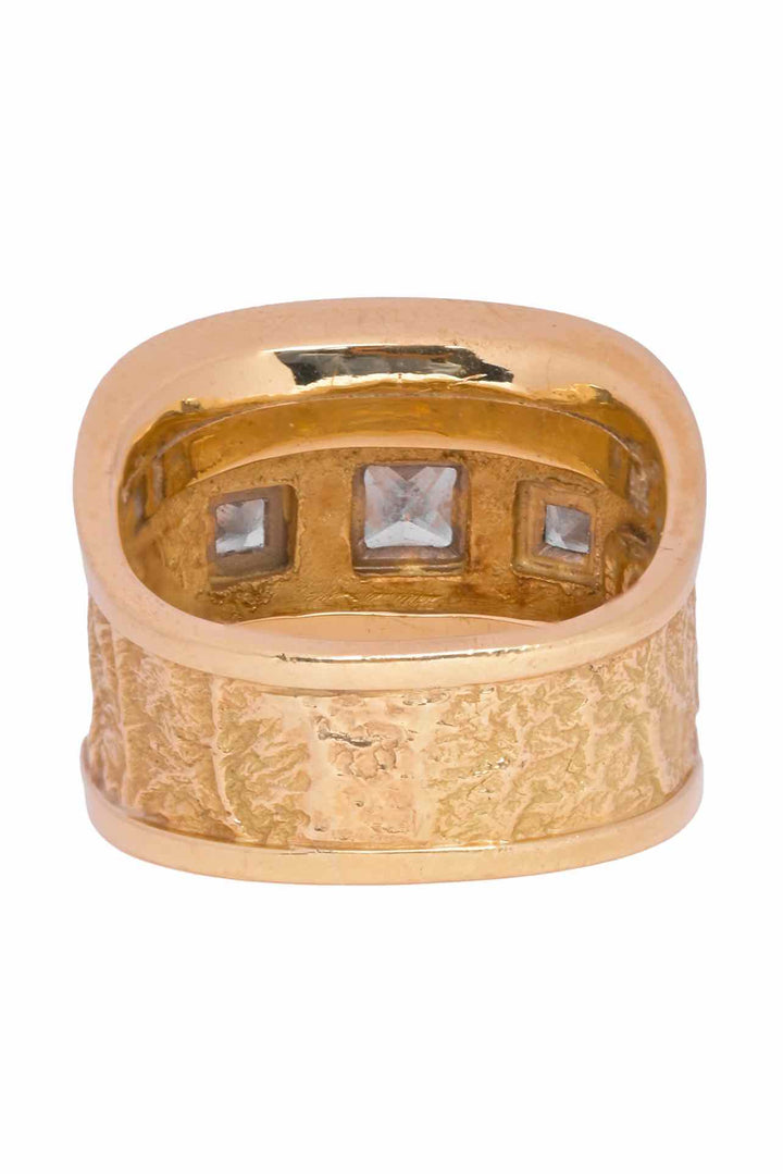 18K Yellow & White Gold Trio Diamond Size 6.5 Ring