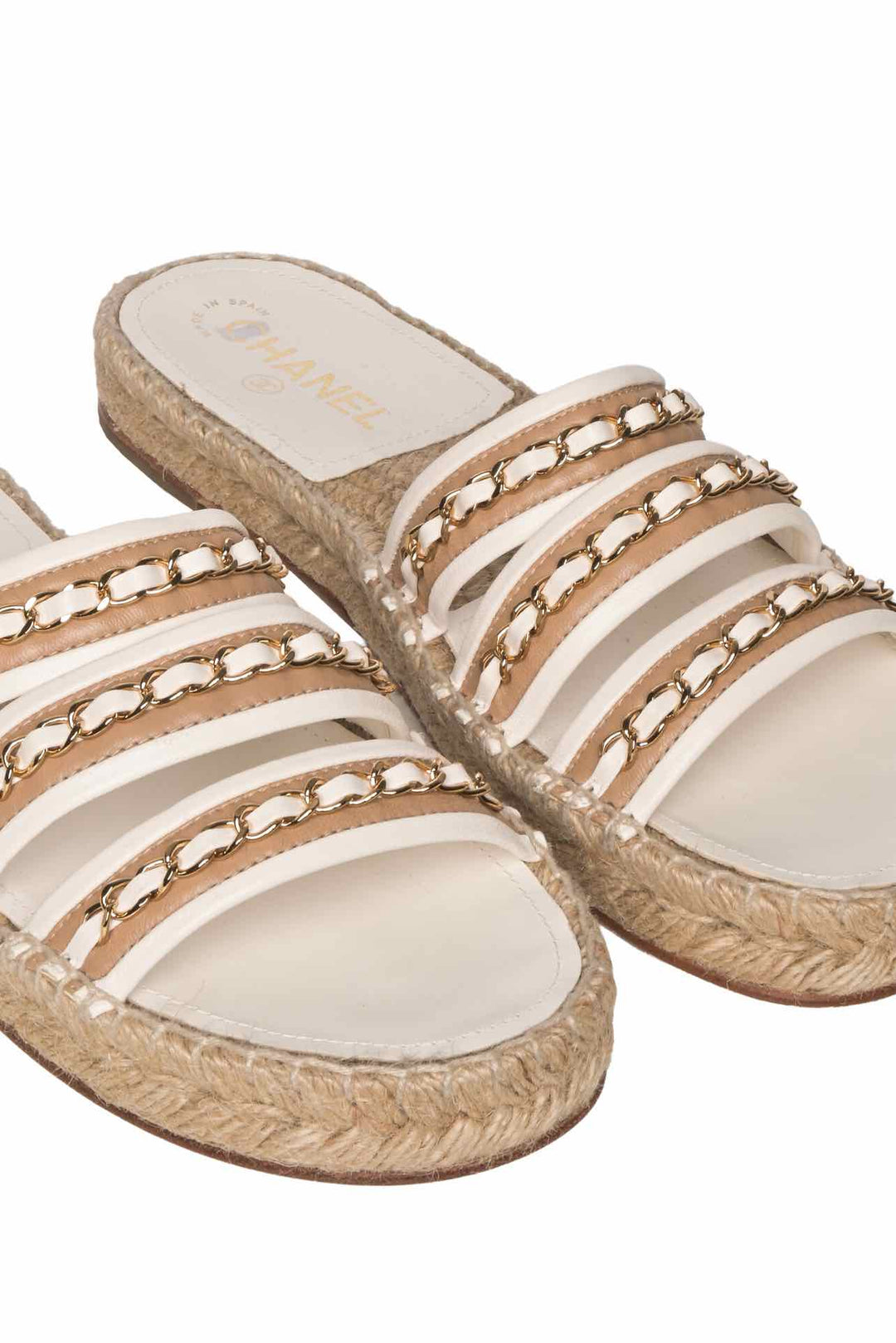 Chanel Size 41 Chain Espadrille Slip On Sandals