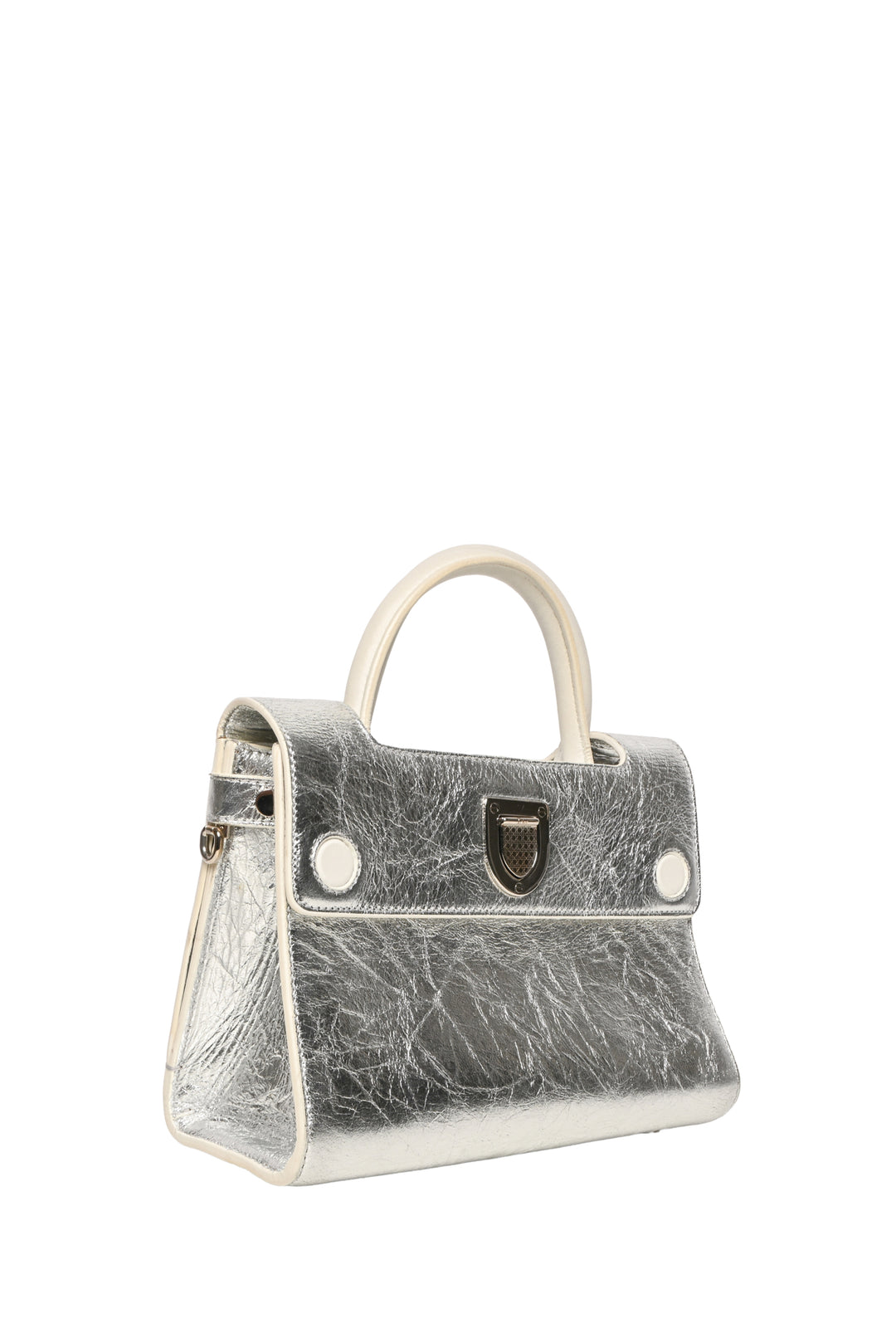 Dior Silver Crinkle Leather Diorever Mini Top Handle Bag
