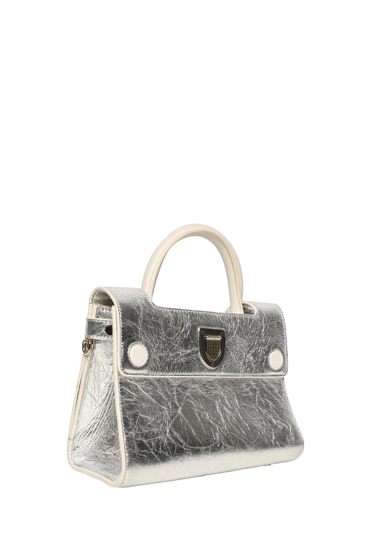 Dior Silver Crinkle Leather Diorever Mini Top Handle Bag