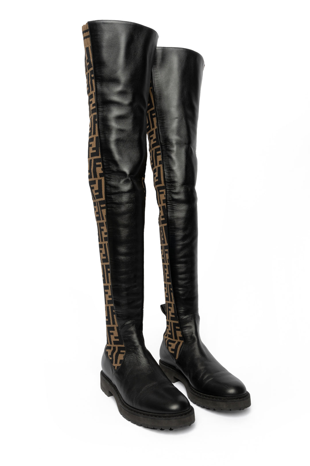 Fendi Size 38 Zucca FF Rockoko Thigh High Boots