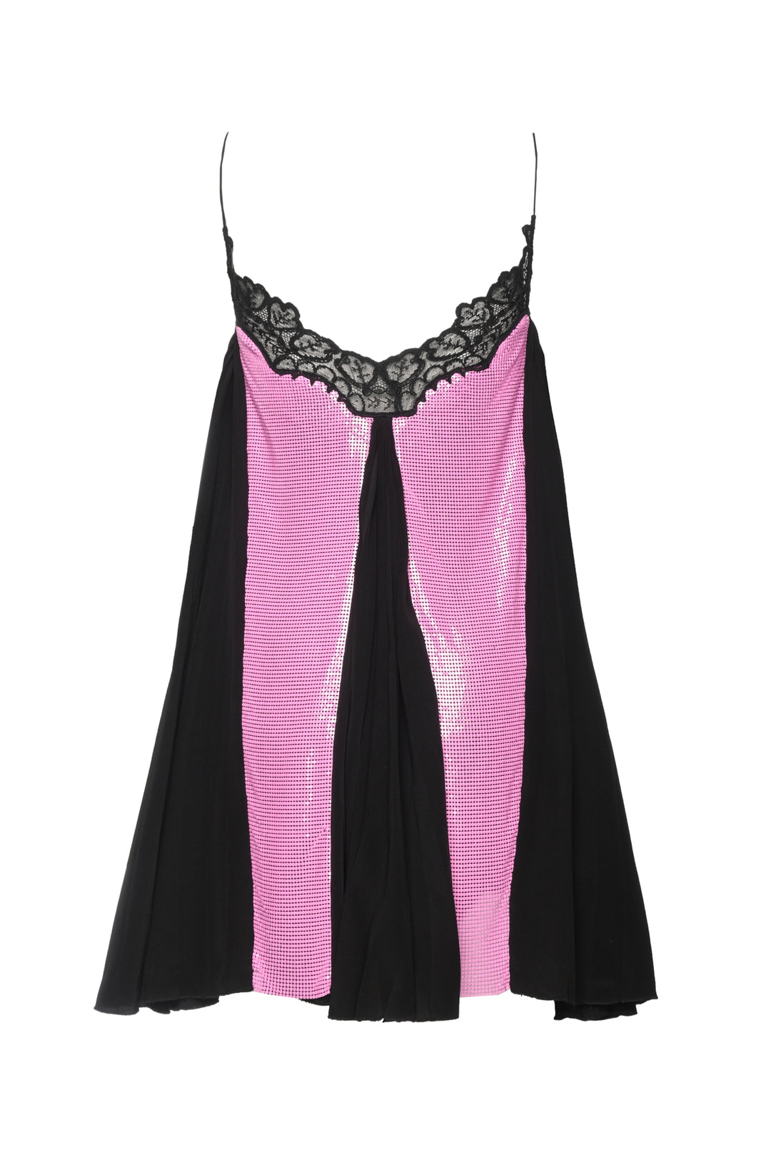 Versace Size 4 2016 Resort Lace Trim Chain Mail PLeated Mini Dress
