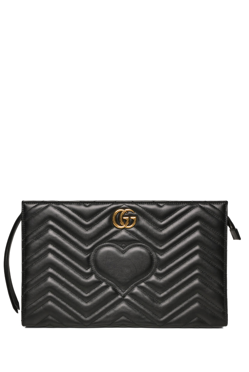 Gucci Matelasse Chevron Heart GG Marmont Clutch