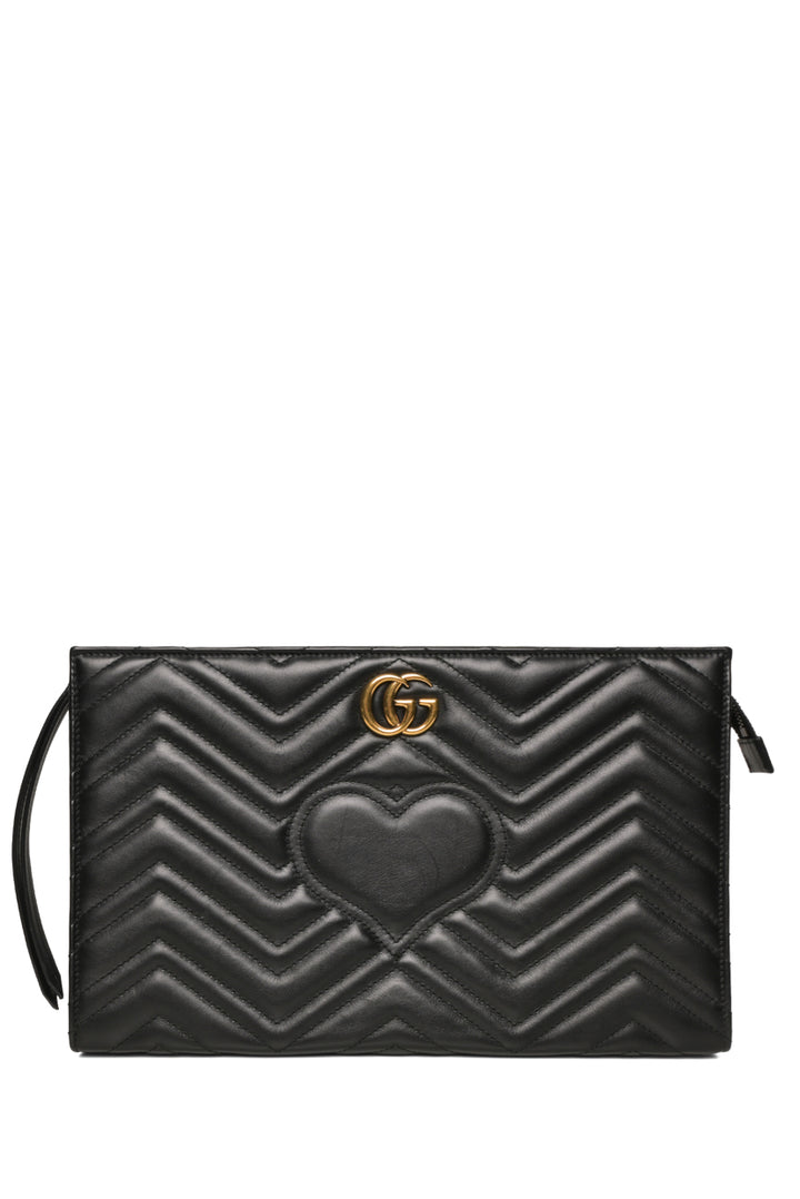 Gucci Matelasse Chevron Heart GG Marmont Clutch