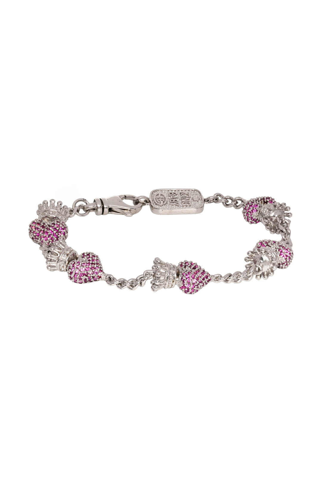 King Baby Pave Cubic Zirconia Crowned Heart Motif Bracelet