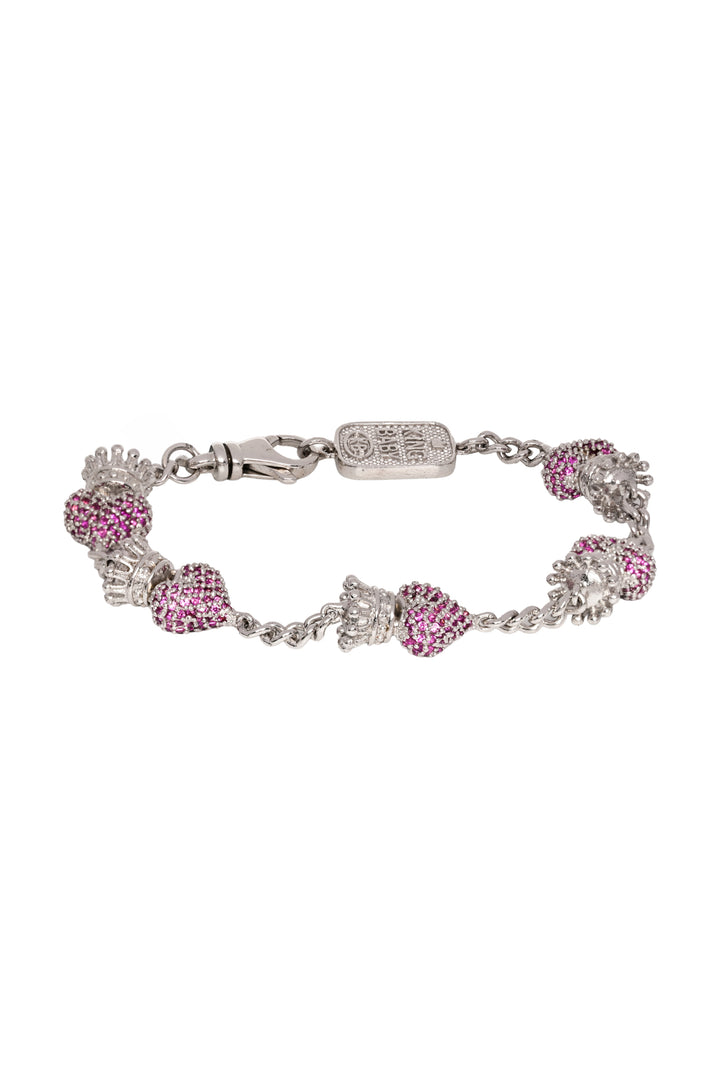 King Baby Pave Cubic Zirconia Crowned Heart Motif Bracelet