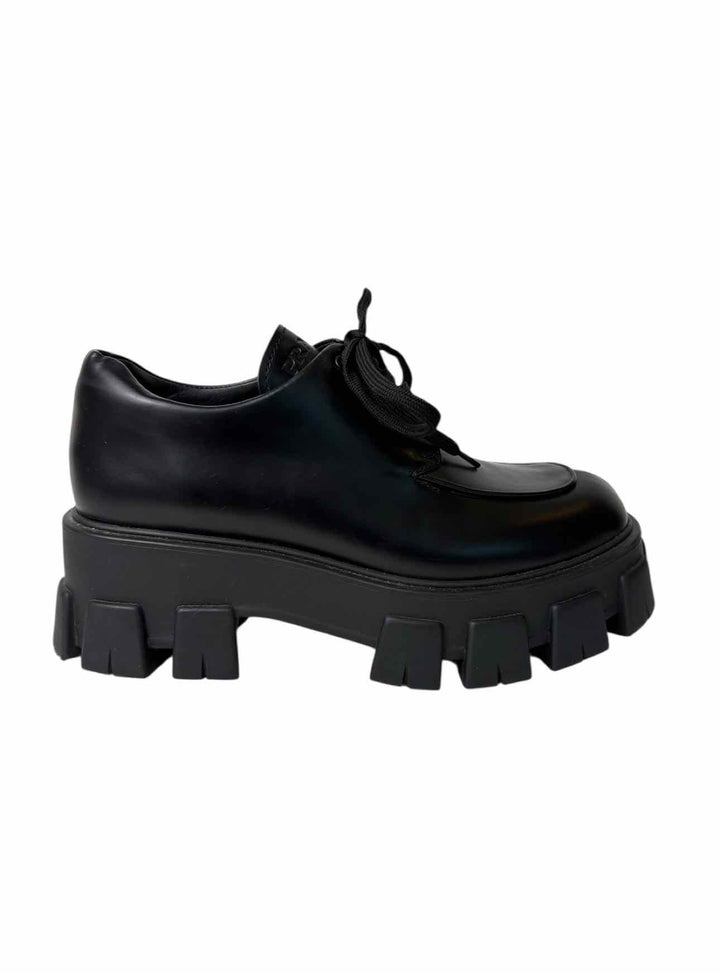 Prada Size 38 Monolith Brushed Leather Platform Derby Shoes