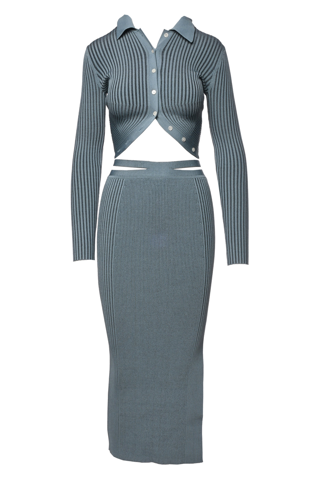 Jonathan Simkhai Size XS Ribbed Long Sleeve & Rib Midi Skirt Set