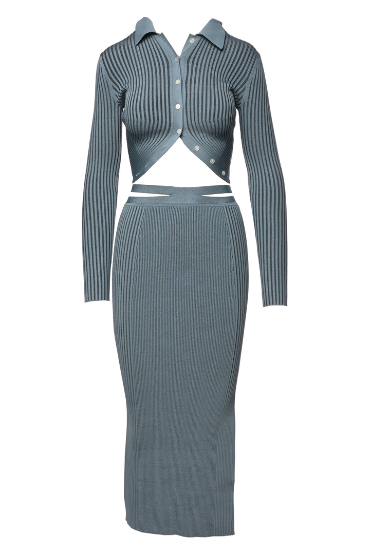 Jonathan Simkhai Size XS Ribbed Long Sleeve & Rib Midi Skirt Set