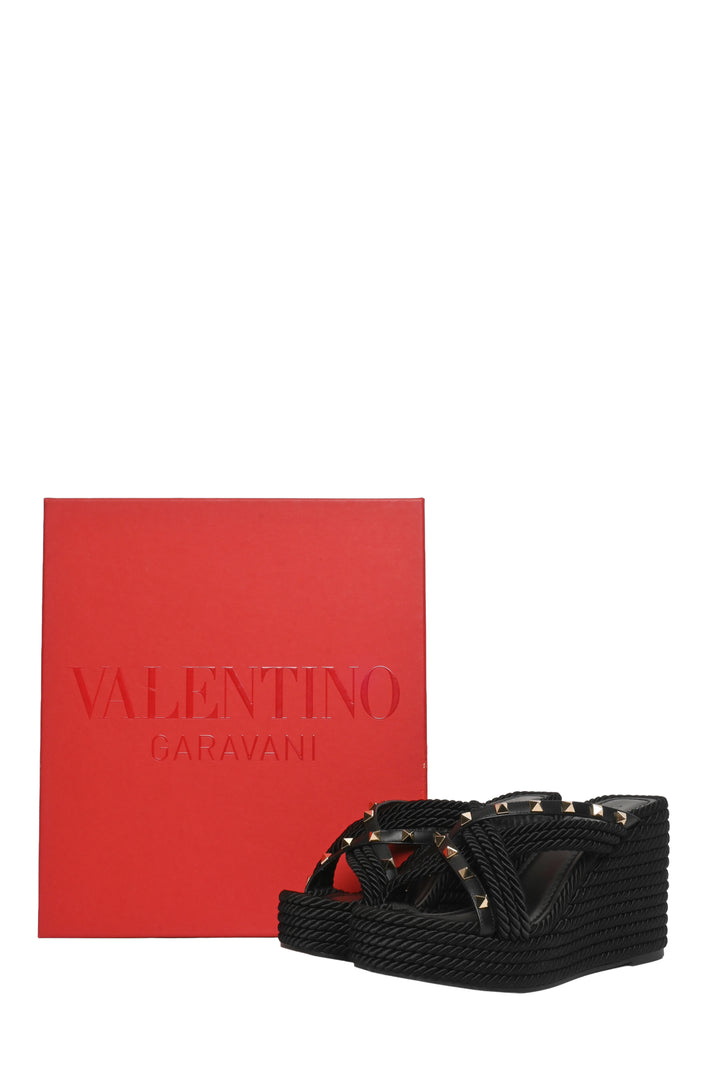 Valentino Size 38 Square Toe Pyramid Studded Espadrille Wedge Sandals