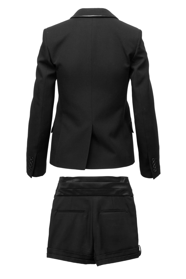 Saint Laurent Size 2 2018-19 Leather Lapel Blazer & Cumberband Wool Shorts Set