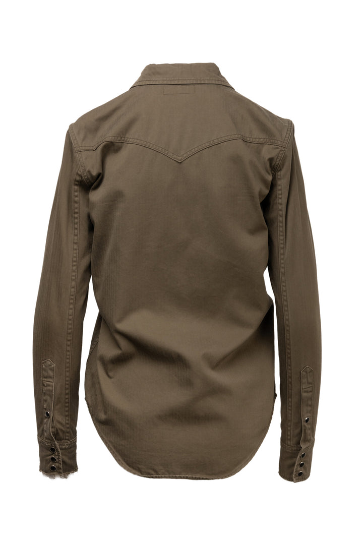 Saint Laurent Size M 2020 Distressed Snap Button Western Blouse