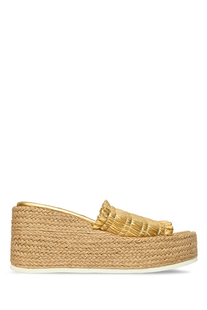 Ganni Size 39 Metallic Espadrille Wedge Sandals