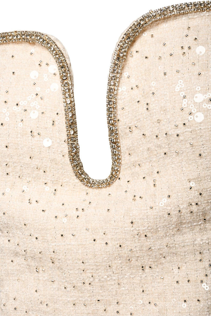 Self Portrait Size 8 Cream Sequin Boucle Mini Dress