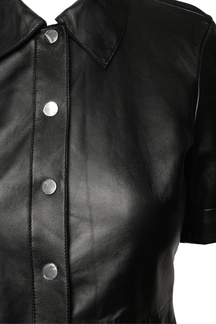 maje Size 38 Leather Button-up Dress