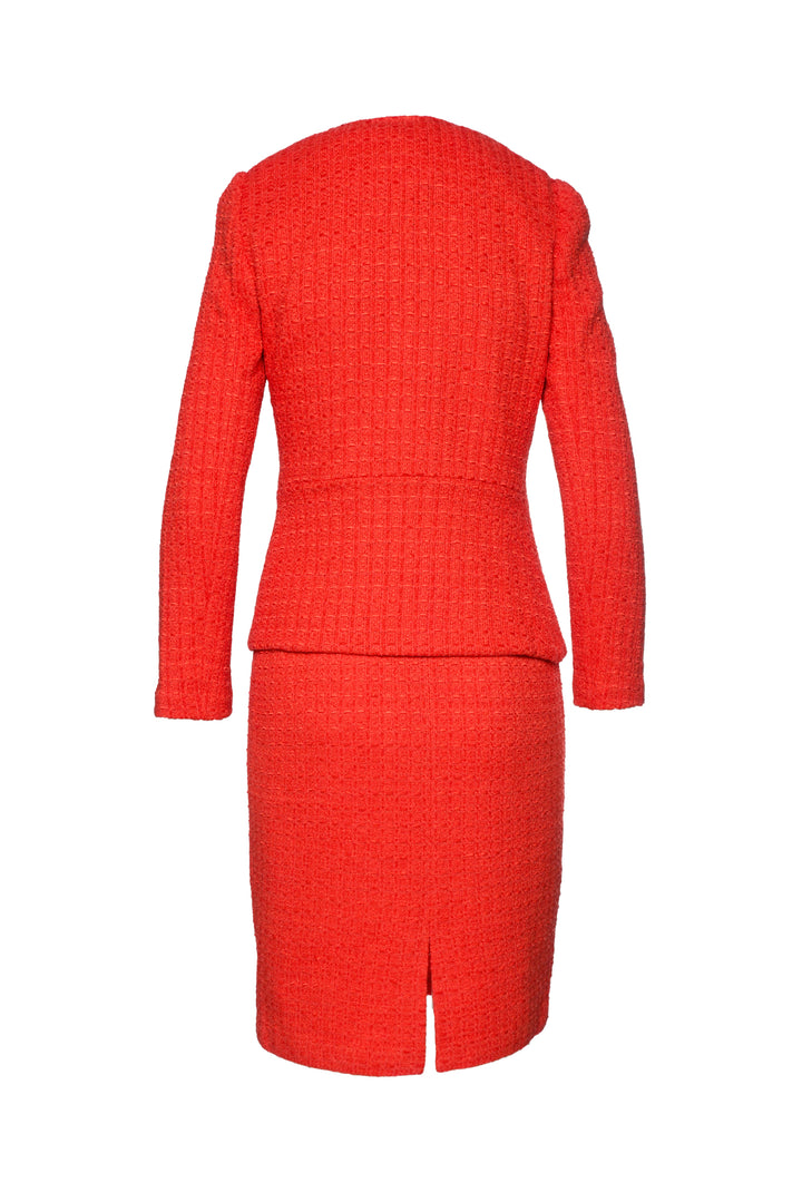 St. John Size 2 Tweed Button Up Jacket & Sleeveless Midi Dress Set