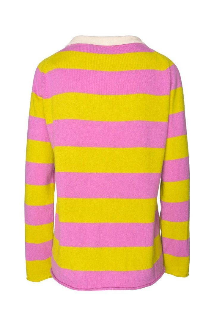 Queene and Belle Size L Striped Cashmere Polo Sweater