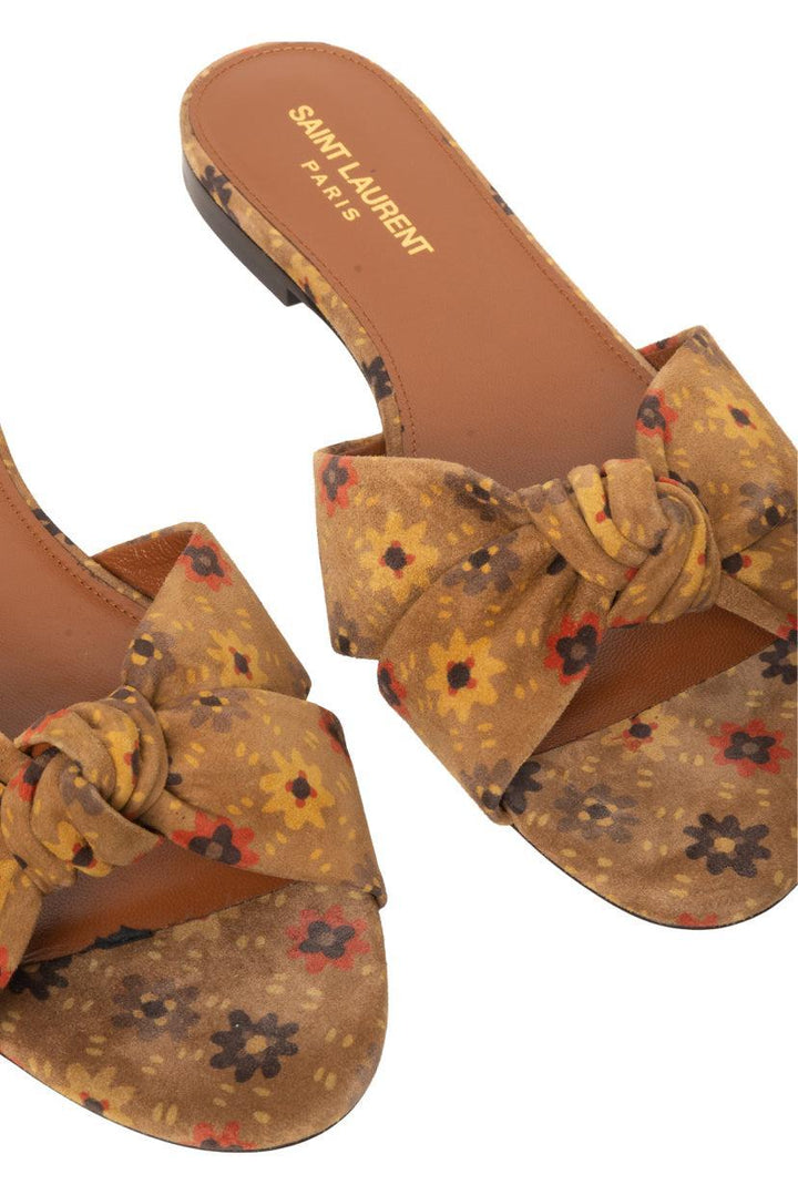 Saint Laurent Size 38.5 Bianca Floral Print Knotted Suede Slide Sandals