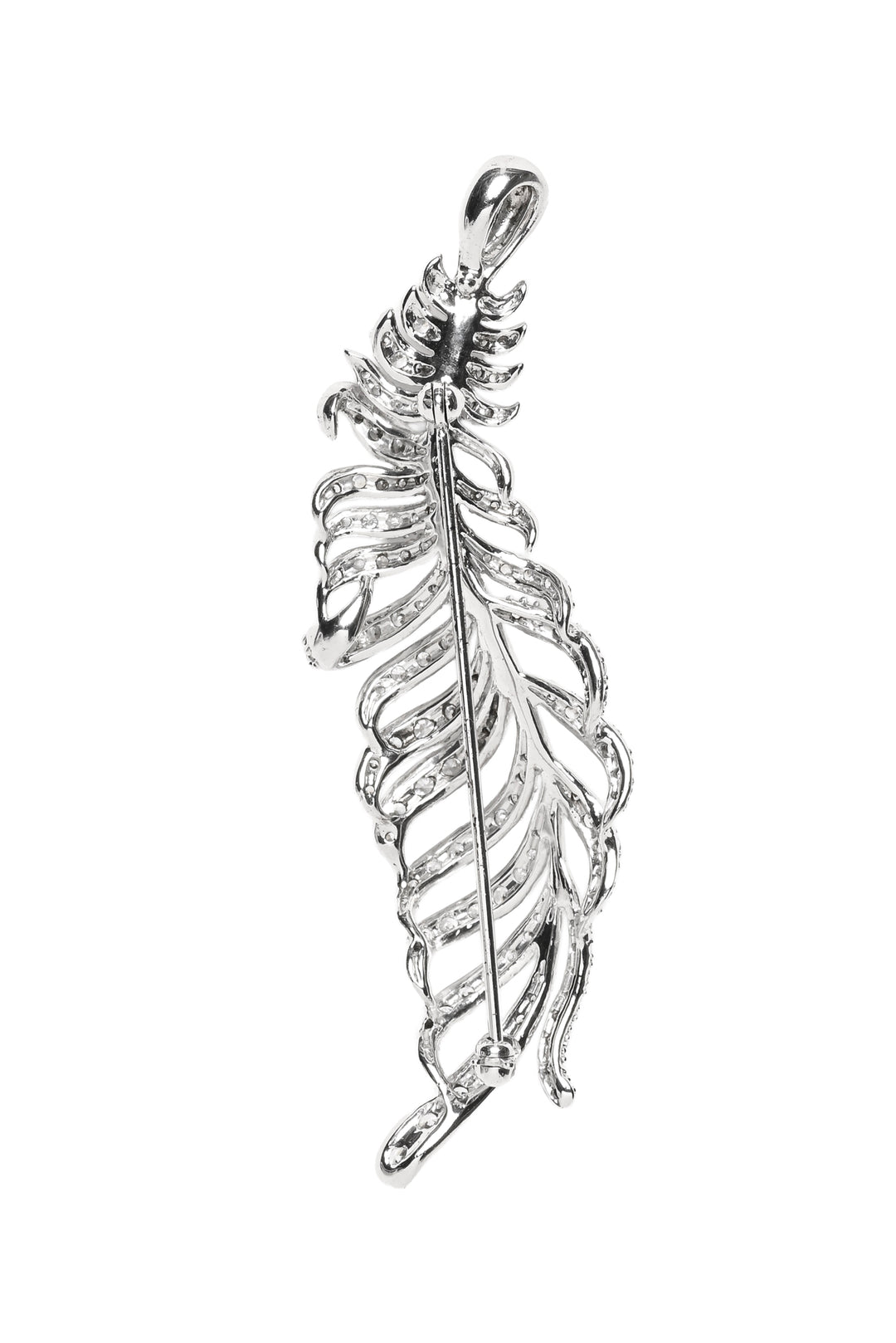 Arte Madrid Crystal Silver Feather Brooch