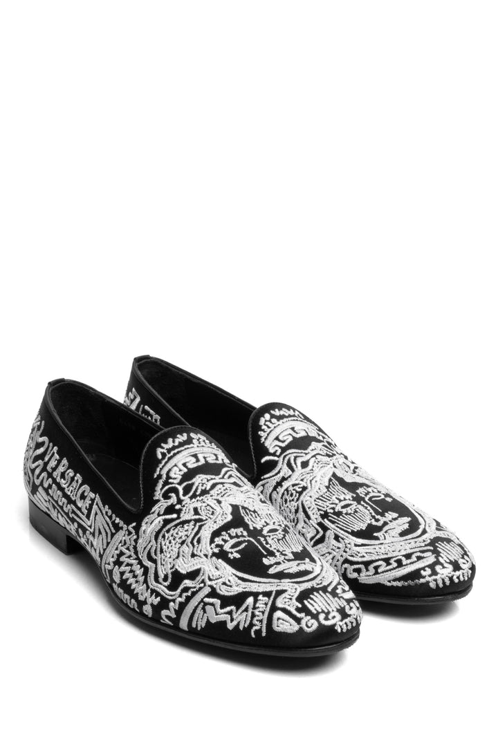 Versace Size 40.5 Men's Embroidered Medusa Satin Slippers