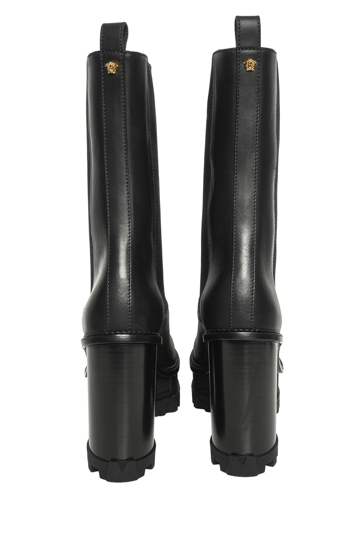 Versace Size 41 Greca Labyrinth Leather Platform Ankle Boots