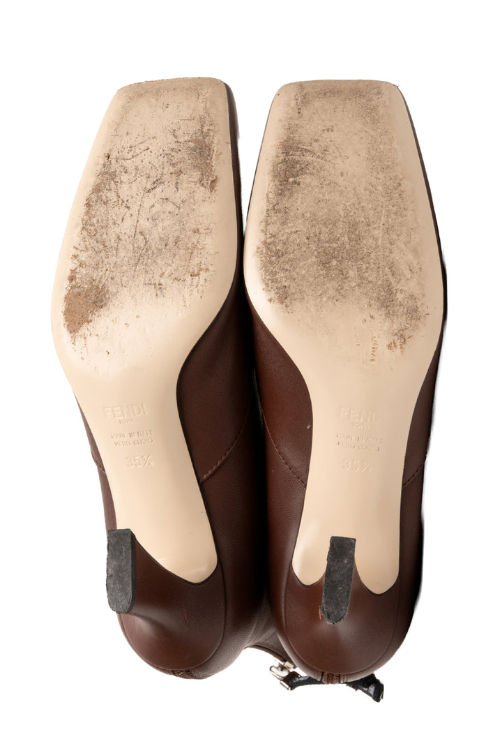 Fendi Size 35.5 Ffreedom Square-toe Leather Ankle Boots
