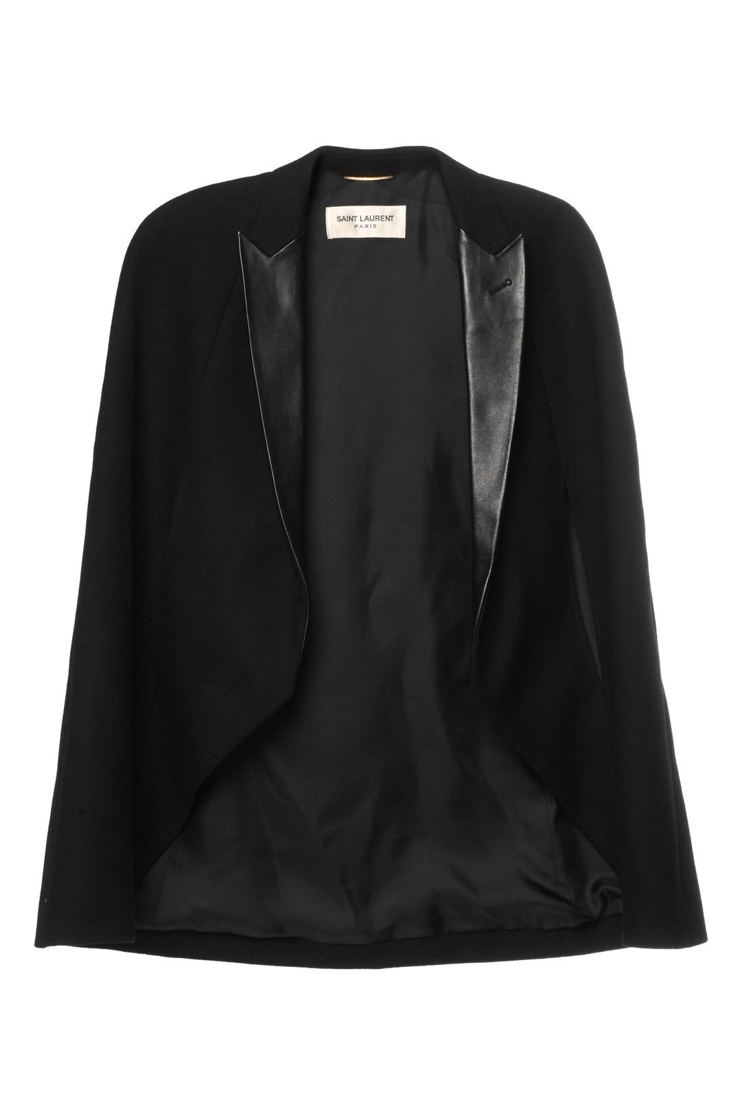 Saint Laurent Size XS 2014 Leather Lapel Wool Cape