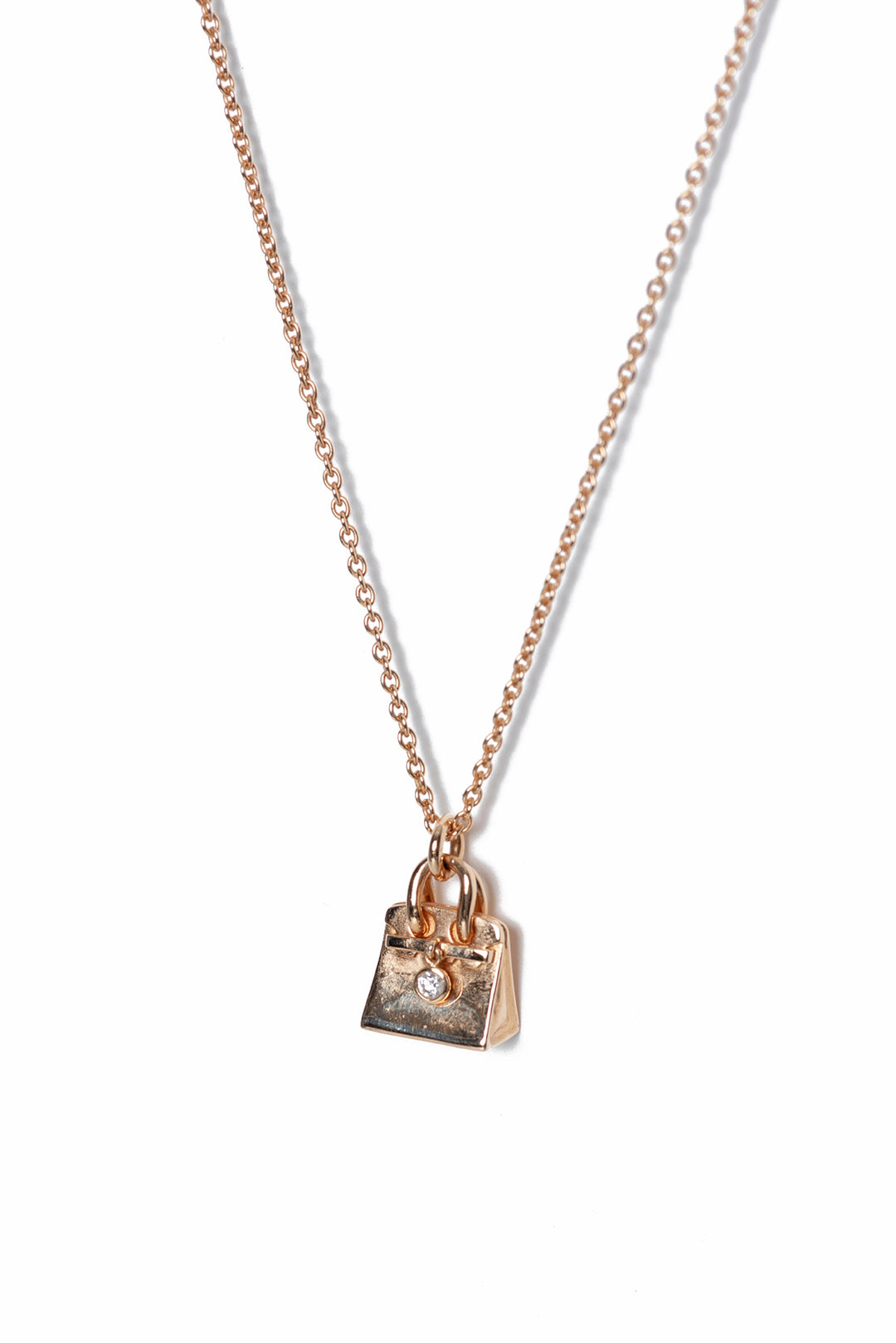 Hermes 18K Rose Gold & Diamond Amulettes Birkin Pendant Necklace